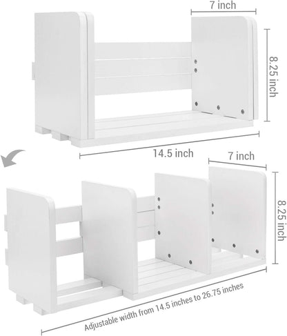 MyGift White Wood Desktop Bookshelf Organizer, Expandable Adjustable Display Shelf Book Rack