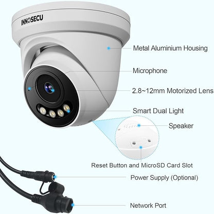 8MP PoE Camera, 4K Turret Security IP Camera @30fps, 5X 2.7~13.5mm Motorized Lens, Smart Dual Light Color Night Vision, Two-Way Audio, Outdoor IP67, SD Card Slot (not Included), IND8VD99Z