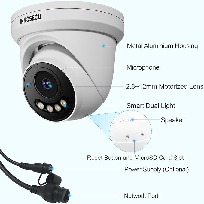 5MP PoE Camera Outdoor, Smart Dual Light IP Security Dome Surveillance Camera, Color Night Vision, 2.8~12mm Motorized Lens, Two-Way Audio, Waterproof IP67, Human&Vehicle Detection, IND5GD99Z
