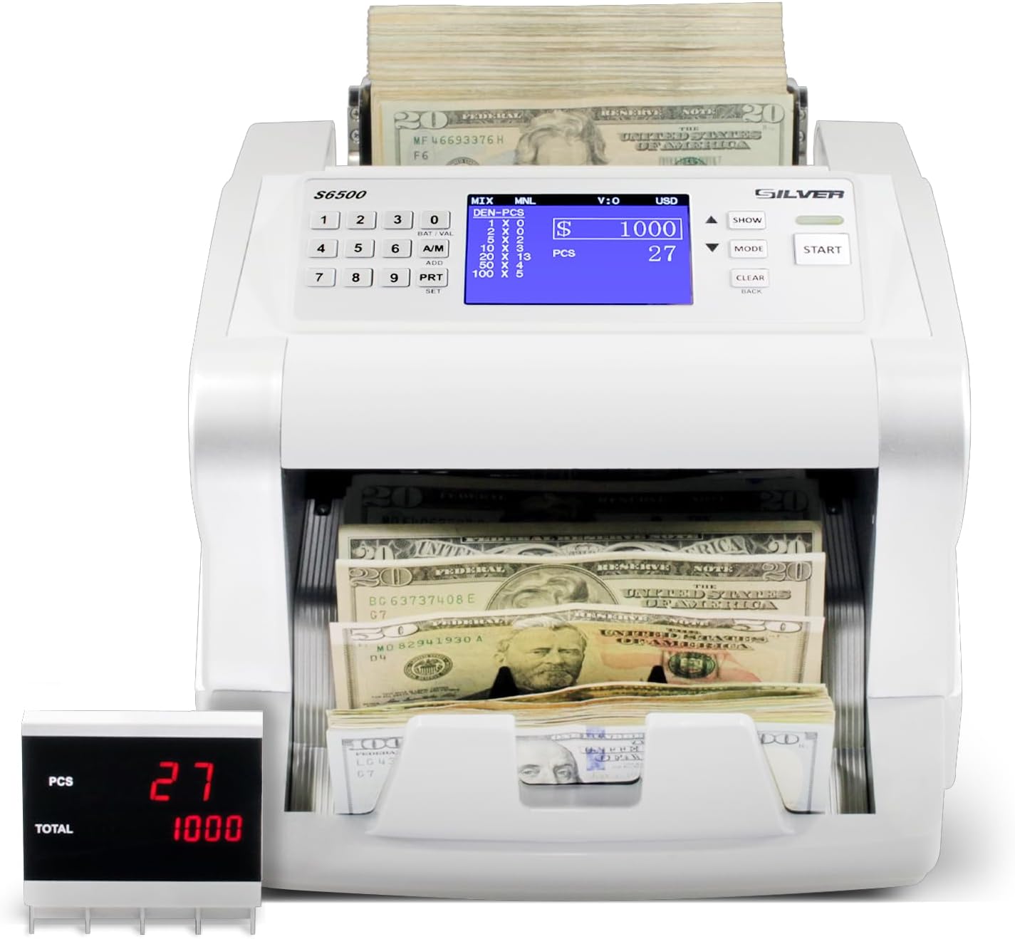 Money Counter Machine, USD EUR CAD GBP MXN Quick Mixed Denomination Bill Counter, 5-Point Counterfeit Detection UV/MG/IR/DD/MT/DBL/HLF/CHN, S6500