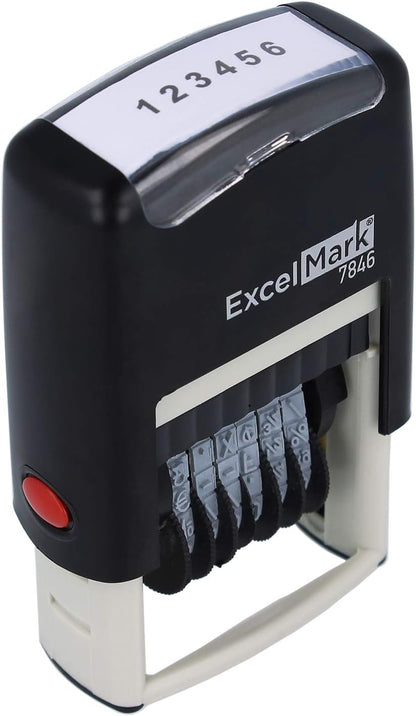 ExcelMark Self-Inking Rubber Number Stamp, Black Numbering Stamp, 6 Digit