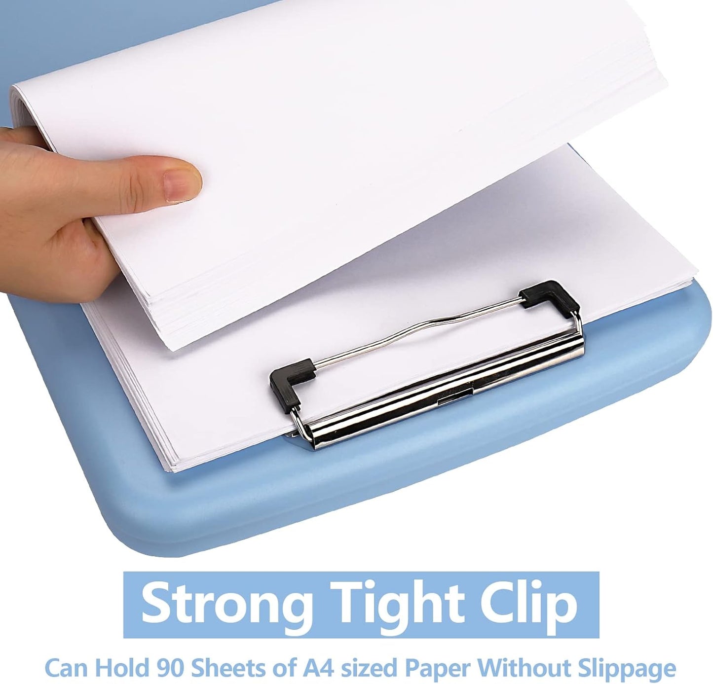 Clipboard with Storage, A4 Binder Nursing Clipboards with Pen Holder, Heavy Duty Storage Clipboard with Low Profile Clip, Clipboards Folder Side-Opening, Smooth Writing Clip Board (Lake Blue)