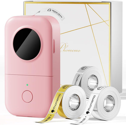 Phomemo D30 Label Maker Machine with 3 Tapes - White Clear Gold Labels, Portable Handheld Bluetooth Mini Label Maker Printer, Multiple Templates for Smartphone Thermal Small Label Printer Rechargeable