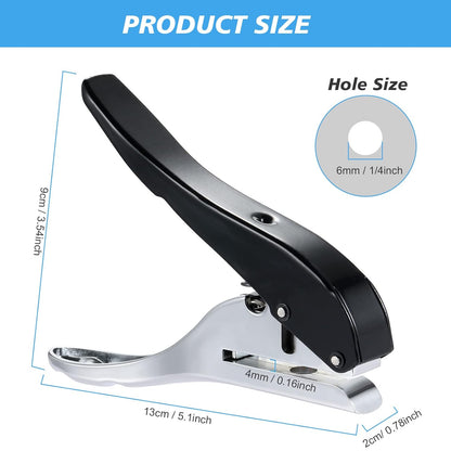 Heavy Duty Single Hole Punch - Portable Hand Held for Tags, Paper, Cards, Plastic, Cardboard (6MM Black)