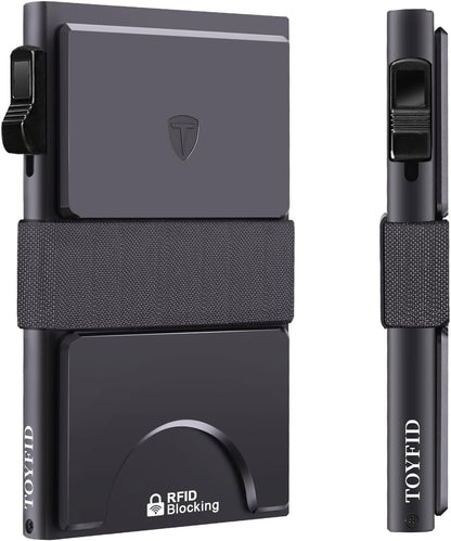 Slim Pop Up Wallets,Men's Front Pocket Card Holder with RFID Blocking Expandable Backplate & Cash Band Aluminum Minimalist Wallet Gift for Boyfriend/Dad/Friends Holds 12+ Cards,Grey