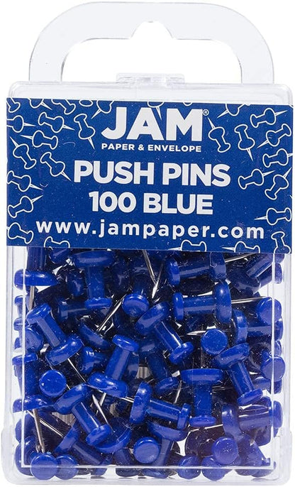 JAM PAPER Colorful Push Pins - Blue Pushpins - 100/Pack