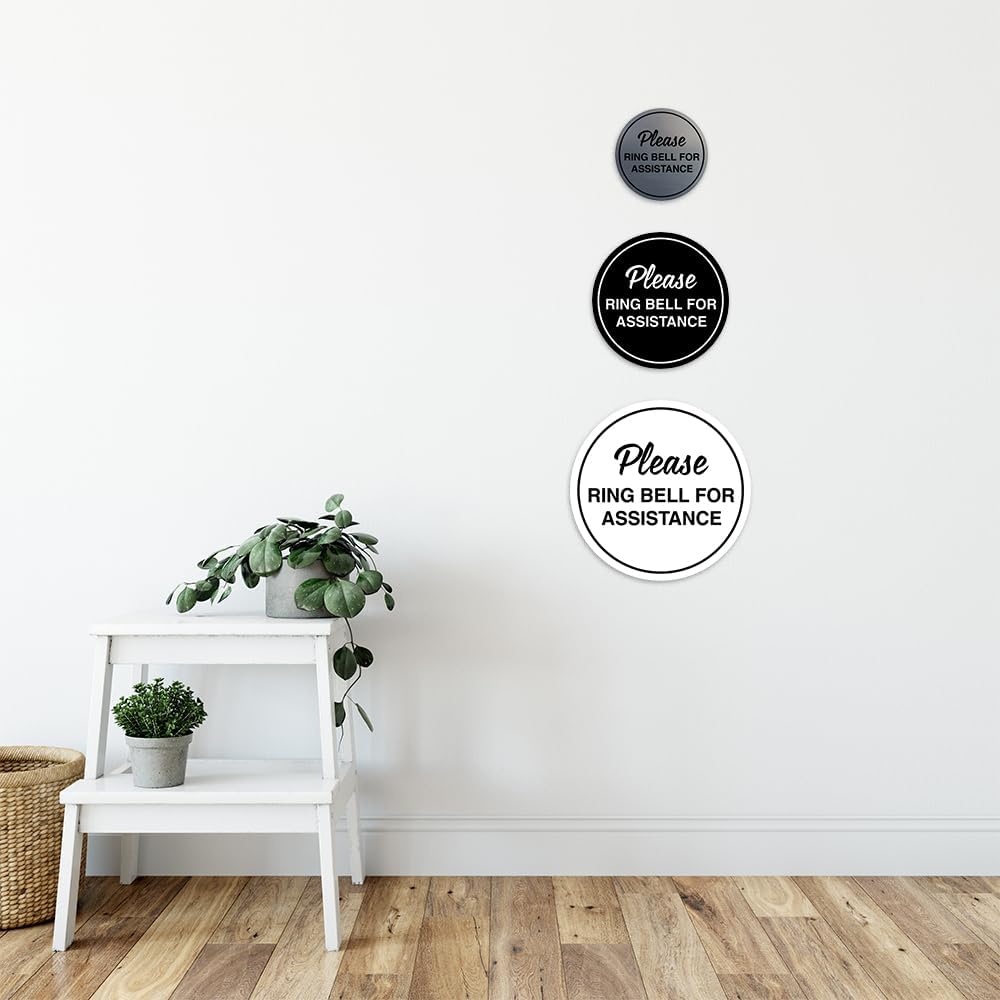 Signs ByLITA Circle Please Ring Bell For Assistance Wall or Door Sign | Easy Installation | Front Desk Reception Sign (Yellow/Black) - X-large (5 Pack)