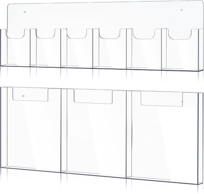 Sherr 2 Pcs Acrylic Brochure Pamphlet Holder Wall Mount 2 Sizes 9 Pocket Fits for 8.5" x 11" and 4" x 9" Brochure Magazine Holder Literature Multi Slot Wall Mount Combo Display Clear Flyer