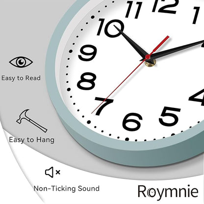 Wall Clock Silent Non-Ticking Modern Clock Battery Operated 8 Inch Small Classic Analog Decorative for Kitchen, Bathroom, Office, Bedroom, Home(Blue Gray)
