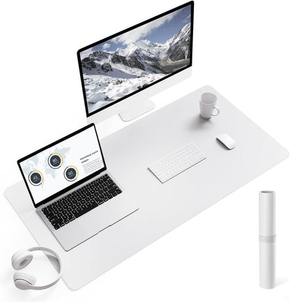 YSAGi Non-Slip Leather Desk Pad L Size, Waterproof Laptop Computer Desk Keyboard Mat, Table Protector Blotter Mat, Large Mouse Pad for Office/Work/Home/Decor(White, 35.4" x 17")
