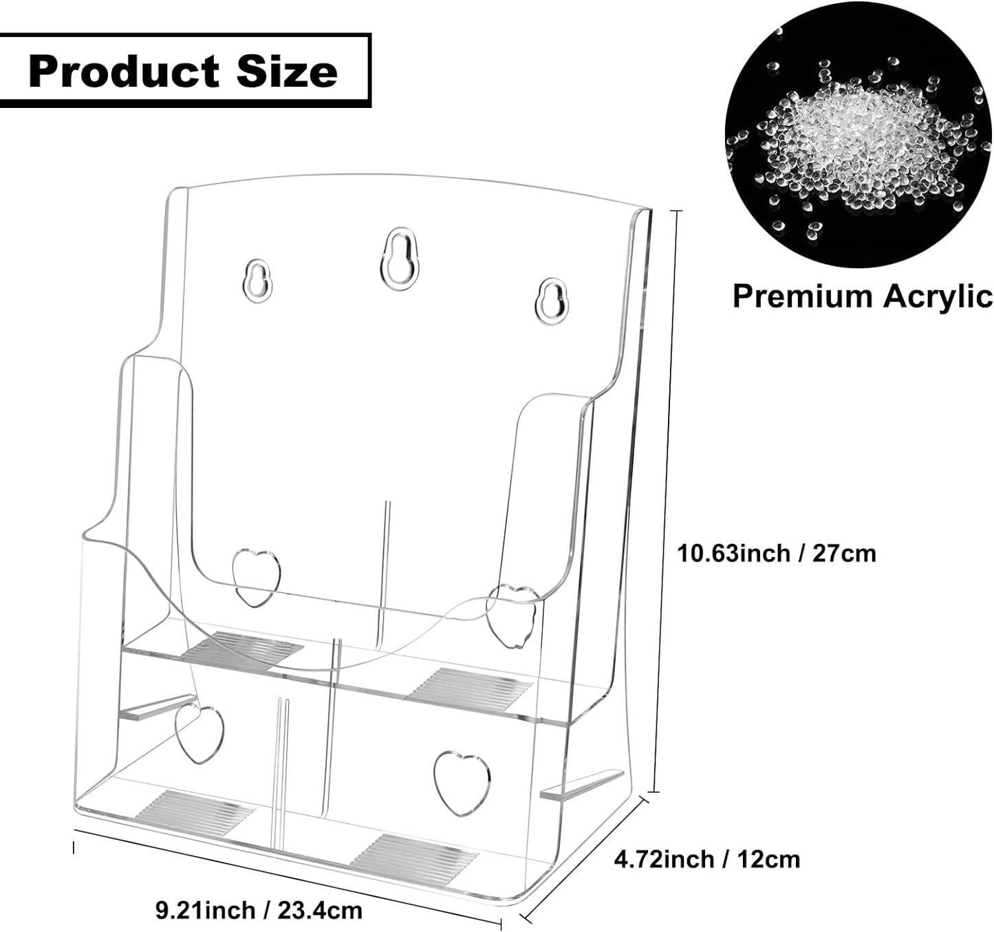 2 Pack Acrylic Brochure Holder 8.5 x 11 in, 2 Tier Brochure Display Stand with Removable Divider for 4 x 9 in Trifold Pamphlets, acrylic flyer holder 8.5 x 11 Stands for Flyer, Pamphlet, Magazine