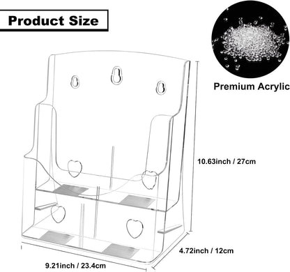 2 Pack Acrylic Brochure Holder 8.5 x 11 in, 2 Tier Brochure Display Stand with Removable Divider for 4 x 9 in Trifold Pamphlets, acrylic flyer holder 8.5 x 11 Stands for Flyer, Pamphlet, Magazine