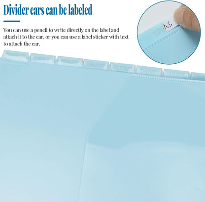 8 tab dividers for 3 Ring Binder with Pockets, Plastic Dividers with Clear Front Pocket, 8-tab Index Dividers with 3 Holes Punched for School & Office Supplies (Blue, 8 Tab)