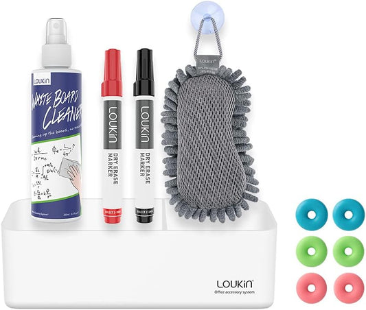 loukin Magnetic Marker Holder Set, Dry Erase Accessory Tray Set, Remote Control Holder, Magnetic Storage Organizer for Whiteboard, Glass or Refrigerators (White)
