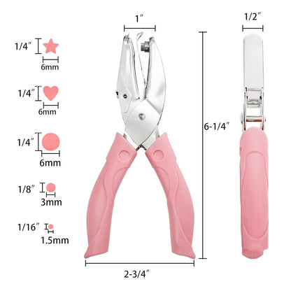 Jucoan 5 Pack Single Hole Punch Metal Handheld Small Hole Puncher with Soft Grip, Star Heart Circle Shape Paper Puncher for DIY Craft Tags Greeting Cards Scrapbook, 1/4, 1/8, 1/16 Inch Hole Punch