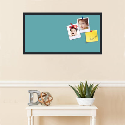 PinPix 36x18 Inch Cork Bulletin Board. This Decorative Framed Pin Board Comes with Aqua Pastel Design and a Satin Black Frame. Ideal for Home Office Decor or Message Board (PinPix-1806)