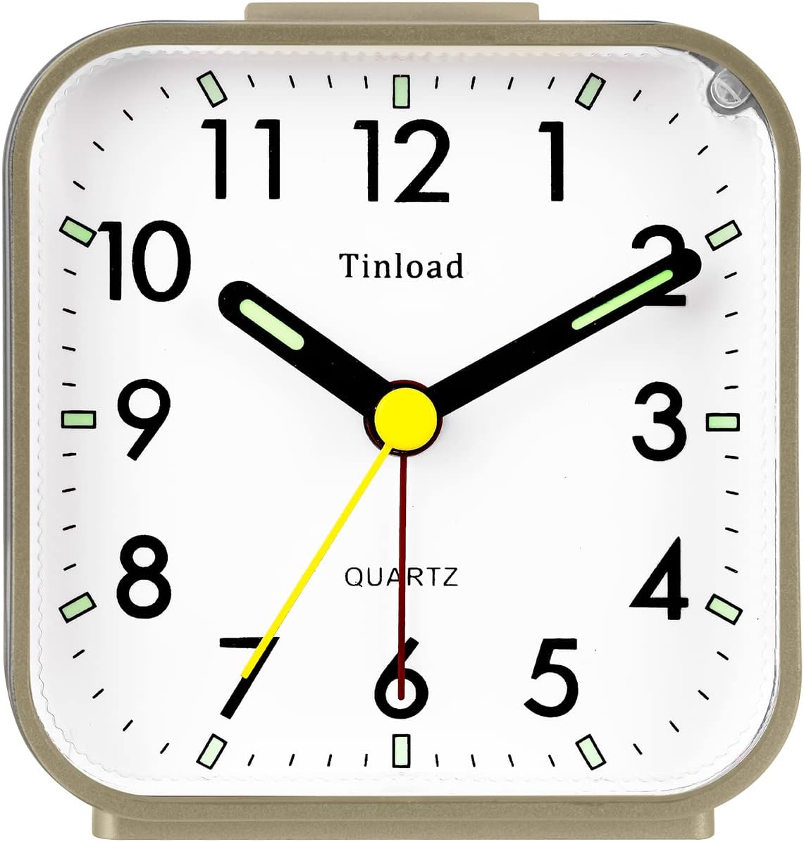 Small Battery Operated Analog Travel Alarm Clock Silent Non Ticking,Gentle Wake, Ascending Beep Sounds, Snooze,Lighted on Demand,Easy Set(Gold)