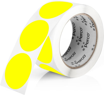 Perco Fluorescent Yellow 2-Inch Round Sticker Labels with Easy Peel Perforation - 500 Labels per Roll - Strong Adhesion, Vibrant Colors for Organizing, Crafting & More - Made in USA