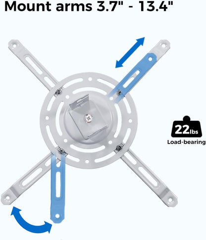 Projector Mount, 42.5 inch to 59 inch Adjustable Height ,Universal Full Motion Ceiling Bracket 22lb Max Weight and Extendable Arms Tilt Rotating Swivel Mount for Home and Office Projector White