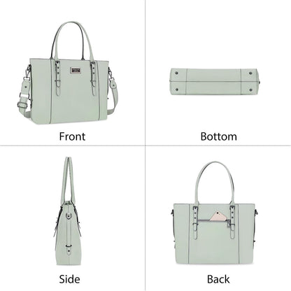 MOSISO PU Leather Laptop Tote Bag for Women, Waterproof Large Capacity Business Work Briefcase Shoulder Laptop Bag