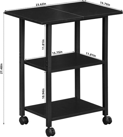 Lerliuo 3-Tier Printer Stand, Industrial Mobile Printer Table with Storage Shelf and Steel Frame, Rolling Printer Cart Holder with Lockable Wheels for Home, Office (Black)