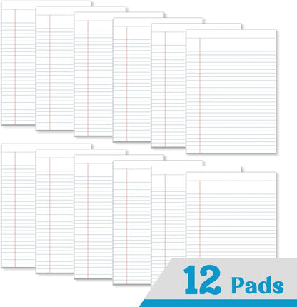 KAISA Legal Pads 8.5x11 inch Writing Pads, Wide Ruled Notepads Large Note Pads, White 50 Sheets 12 Pads,WT-MWT50W