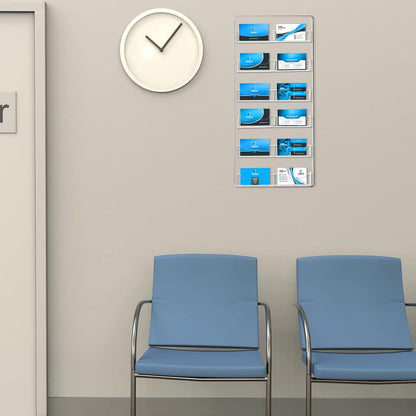 Qunclay 2 Pack 12 Pocket Acrylic Business Card Holder Wall Mount Clear Sticker Display Rack Vertical Multiple Gift Card Rack Display Stand for Home Documents Brochures Hanging Organizing Office Table