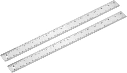 PATIKIL 16 Inch Stainless Steel Ruler Straight Edge Ruler, 2 Pcs Cork Backing Non-Slip Metal Ruler with Inches Centimeter Metric Measuring Tools for Office