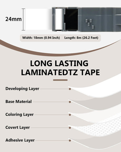 Multi-Color Tze 24mm 0.94" Label Tape Compatible for Brother P Touch Tz Tape Laminated 1 Inch Refills for PTouch PT-D600 PT-D610BT PT-P710BT PTP750W, White/Clear/Red/Blue/Yellow/Green, 6 Pack