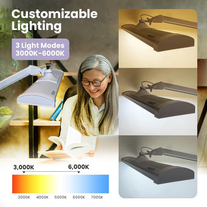 Neatfi Ultra 3,500 Lumen LED Desk Lamp, Color Correlated Temperature, 3 Light Modes, Dimmable, 45W, 26 Inch Wide Metal Shade, 540 SMD LEDs (CCT with Base, White)
