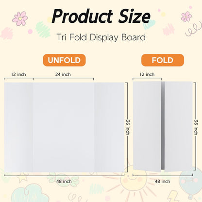 12 Pack Trifold Poster Board, 36x48 Inches White Presentation Board, Portable Display Board for Science Fair, School DIY Project and Business Exhibitions