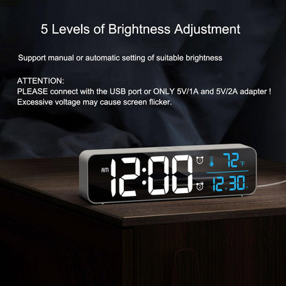 Digital Clock, Clock for Bedroom, Clocks for Living Room Decor, Desk Table Clock, Alarm Clock Large Display with Date Week Temperature, Automatic Brightness Dimmer, Smart Cool Modern (White Blue)