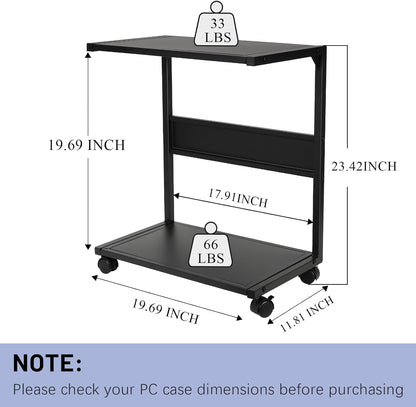 PC Stand Computer Tower Stand 2-Tier Metal CPU Holder with Locking Caster Wheels Suitable for Most PC (Black, L)