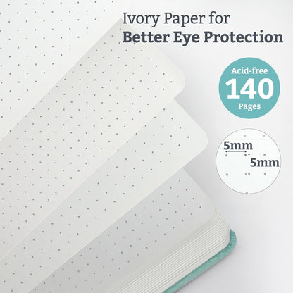 2Pack Bullet Dotted Hardcover Journal Notebook, A5 140 Pages 120Gsm Thick Paper for School,Note Taking,Work,Diary，5.7"*8.3",Light Green