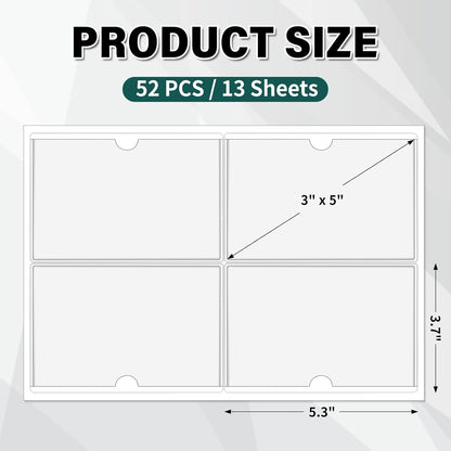 52 Pack Clear Adhesive 3" x 5" Index Card Pockets with Top Open, Plastic Card Sleeves Index Card Holder for Organizing Storage Bins, Library Cards, Notes, Drawer
