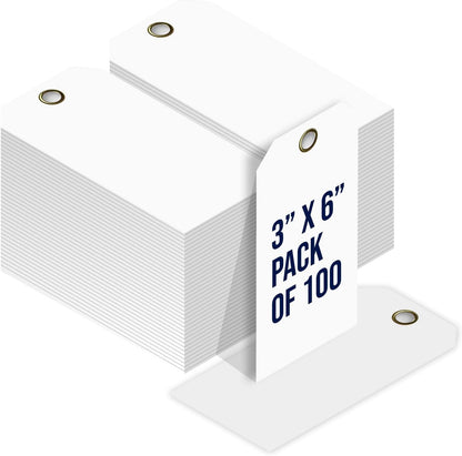 Tags 4 Less 15 Mil Waterproof Plastic Tags, Pack of 100 – 3” x 6” Heavy Duty Plastic Tags for Labeling, Outdoor Tagging, Equipment Labeling, Luggage, Valves & More (White)