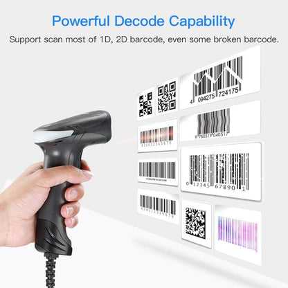 Eyoyo USB QR 2D Barcode Scanner, Handheld Wired Bar Code Reader PDF417 Data Matrix for Mobile Payment, Pos System, Supermarket Inventory Management, Plug and Play, Extra Long USB Cable