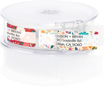 Multicolored Floral Print Rolled Address Labels / 250 Personalized Return Address Labels/Designer Address Stickers in Elegant Plastic Dispenser