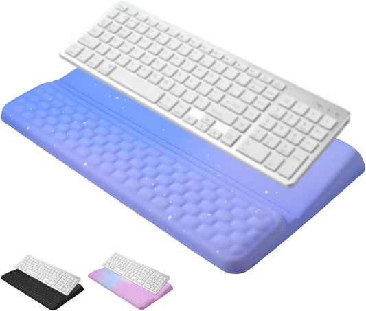 Ergonomic one-Piece Computer Keyboard Stand with Wrist Rest for Desktop Offers Two Support Angles. Silky Lycra Surface and Memory Foam Comfortable Hand Support (Purple Star)
