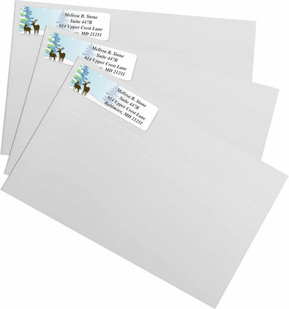 Festive Deer Designer Rolled Address Labels with Elegant Plastic Dispenser
