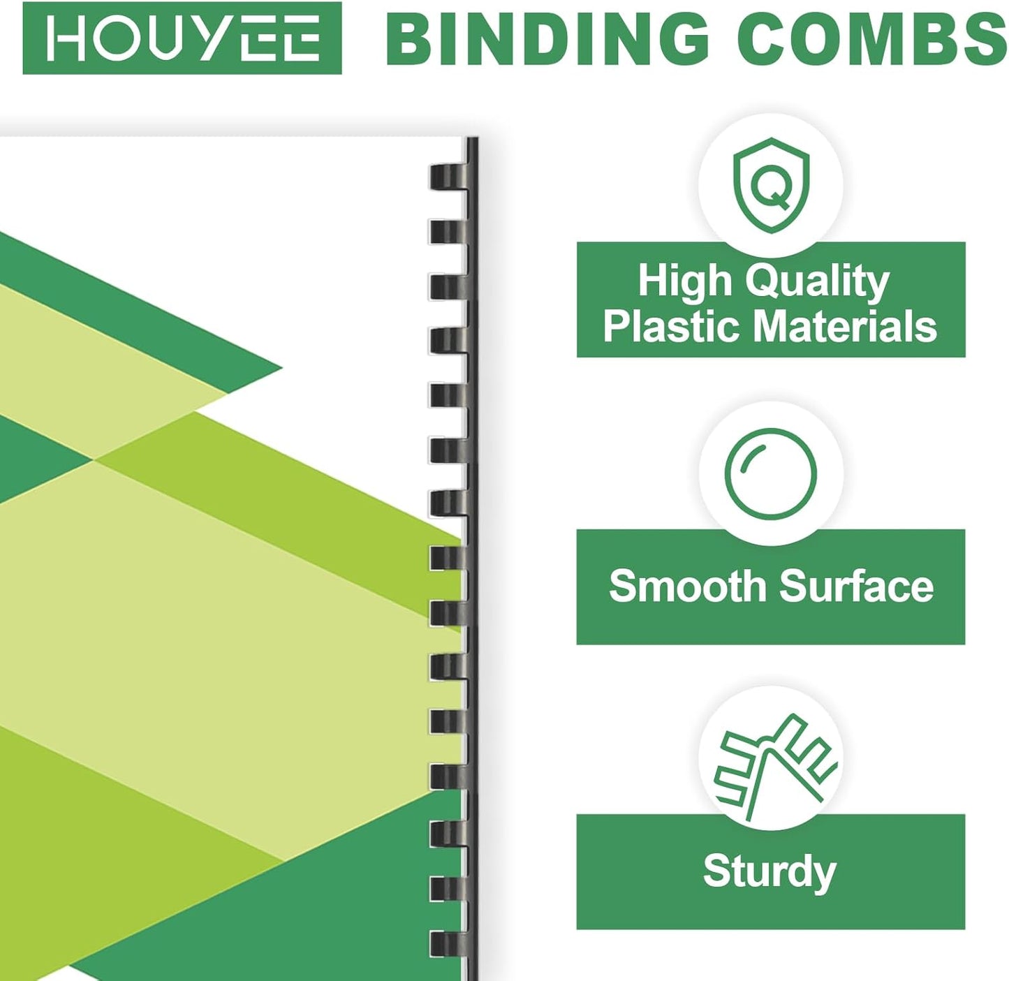 HOUYEE 100 Pack 3/8 Inch Plastic Binding Comb 19 Ring, 60 Sheet Capacity, Black Comb Binding Spines for Letter Size Paper