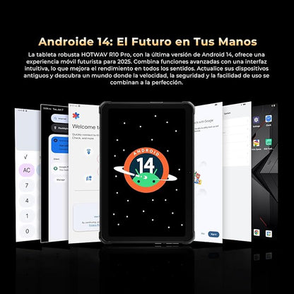 HOTWAV R10 Pro 2025 Rugged Tablet Android 14-10.1 Inch HD+ 10800mAh Waterproof Tablet, 20GB RAM+256GB ROM/1TB TF Outdoor Tablets, 13MP+5MP Camera Octa-Core IP68&IP69K/4G-LTE/5G WiFi/Face ID/GPS/OTG