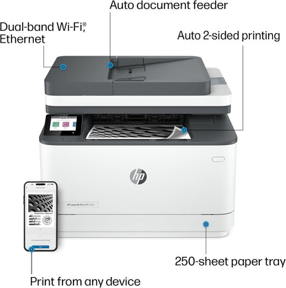 HP LaserJet Pro MFP 3101fdw Wireless Black & White All-in-One Laser Printer, Scanner, Copier, Fax, Best-for-Office (3G628F)