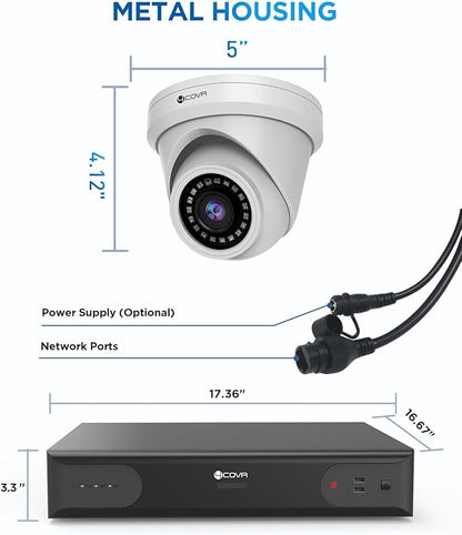 4COVR 4K PoE 64 Channel Security Camera System & AI Human Vehicle Detection, UtraHD 8MP NVR 16TB HDD, 48Pcs 8MP Commercial Dome IP Camera IP67 Night Vision, 24/7 Business Surveillance, LY97AX8M6448