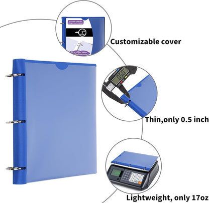 Pivotable Refillable Notebook, 1 Inch 3 Ring Notebook Binder, 100 College Ruled Paper, 5 Subject Notebook with Dividers and Folder Pockets, Tabs- Blue