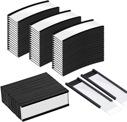 50 PCS Magnetic Label Holders with Magnets Magnetic Data Card Holder with Clear Plastic Protectors Channel Labels Racks for Office Home Shelf Metal Mailboxes Locker Whiteboard (1 x 3 Inch)