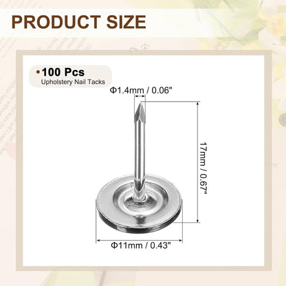 uxcell 100Pcs Upholstery Tacks, 11mmx17mm Flat Head Thumb Tack Decorative Furniture Nails Push Pins for Furniture Sofa Headboards, Black