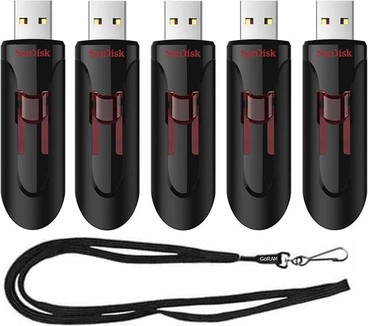 SanDisk 256GB (5 Pack) Cruzer Glide USB 3.0 Flash Drive SDCZ600-256G Bundle with (1) GoRAM Black Lanyard (256GB, 5 Pack)