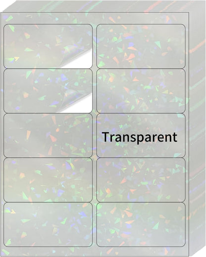 STARLIBOO Transparent Stickers Labels - 2" x 4" Clear Address Labels Mailing Stickers for Laser/Inkjet Printer 8.5"×11"- 200 Labels (Clear Holographic)