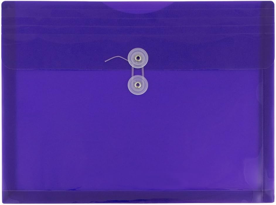 JAM PAPER Plastic Envelopes with Button & String Tie Closure - Letter Booklet - 9 3/4 x 13 - Purple - 12/Pack